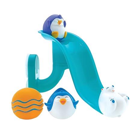 Nuby Penguin Slide Bath Toy Play Set with 4 Bath Squirters  Baby Bath Toys for Boys and Girls 12+ Months  Suction Cup Toy Attaches to Shower Wall