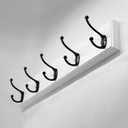 Wood Coat Rack Wall Mounted - 22 Inches, 5 Hooks, Heavy Duty, for Coat Hat Towel Purse Robes Mudroom (White Base & Black Hook)
