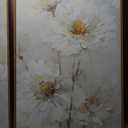 3 Pack Modern Framed White Daisy Floral Wall Art – Natural Beige Watercolor Wildflower Canvas Paintings – Elegant and Soft Floral Botanical Wall Decor for the Living Room