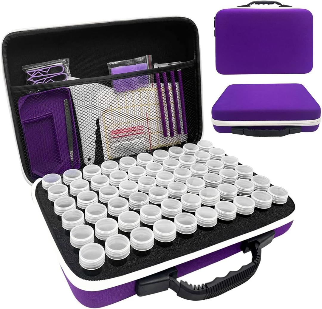 Diamond Painting Storage Containers, 60 Slots Diamond Painting Accessories and Tools for Diamond Art Organizer Case(Purple) (Medium(60 Jars), purple)