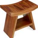 TeakCraft Teak Shower Stool with Shelf  Water Resistant, Non-Slip Premium Indonesian Teak Wood Bath Seat Bench for Shower  Fully Assembled Wood Spa Bath Organizer Seat with Leveling Feet, The Randi