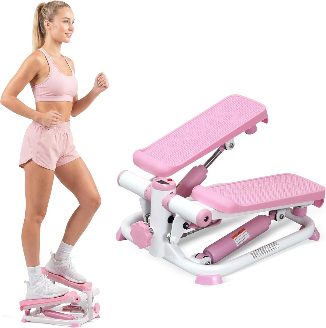 Sunny Health & Fitness Mini Stepper, Compact Home Workout Equipment for Legs & Glutes, LowImpact Cardio Machine with Digital Monitor, Quiet Hydraulic Resistance, Pink