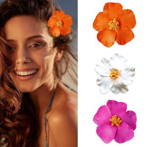 3Pcs Hawaiian Flower Hair Clips for Women 3.5 Inch Artificial Flower Clips Plumeria Hibiscus Hair Clip Beach Vacation Party Boho Hair Accessories for Women Girls(Orange White and Rose Red)
