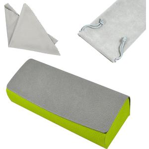 MBQBBBZ Glasses Case hard shell,3in1 Sunglasses Case & Eyeglass Case with Cleaning Cloth & Storage Pouch (GrayGreen)
