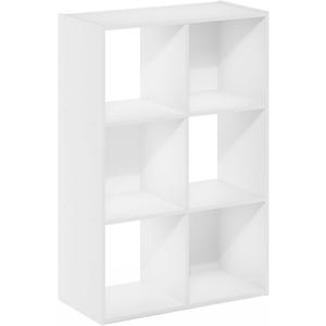 Furinno PELLI Book Shelf, 6 Cube Bookshelf with Open Back & Closed Back Cubes, 3 x 2 Storage Organizer Cabinet, 11.6 x 24.2 x 35.9, for Living Room, Bedroom, Home Office, White