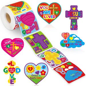 Treasure Cove Religious Valentine Stickers Valentines Day DIY Sticker Christian Scene Stickers Roll Make Your Own Valentine Decals Sunday School Crafts for Classroom Home School Party Favors 300Pcs