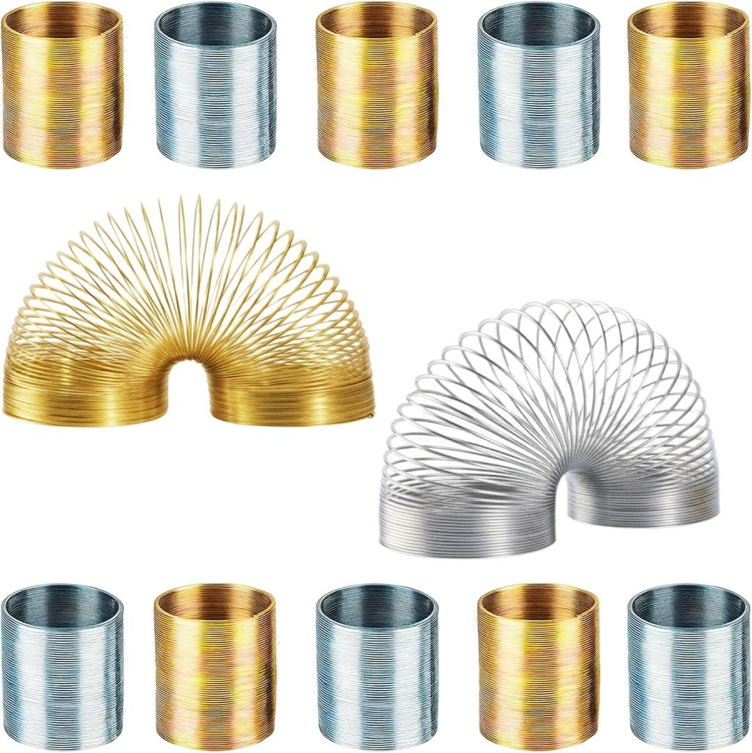 ArtCreativity 1" Mini Slinky Coil Spring (12 Pack) Silver and Gold Metal Slinky Spring Set, Fun Birthday Party Favor for Kids, Cute Coil Spring Prize, Stocking Stuffers