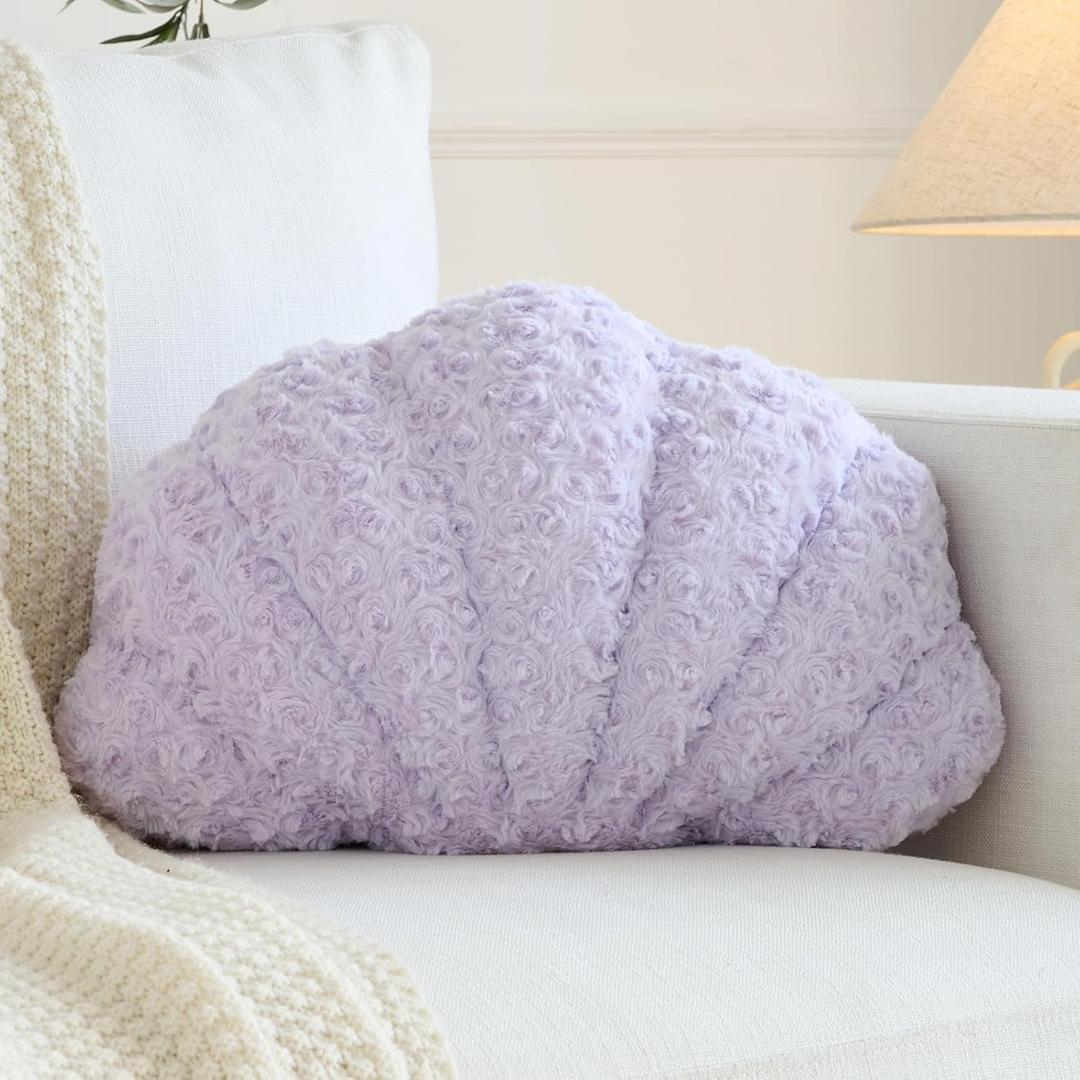 Shell Pillow, Seashell Throw Pillow Room Decor for Couch Bed, Shell Pillows Soft Plush Pillow, Sea Shell Decorative Beach Cushion Pillows (Lavender Purple, 18 X 13 Inches)