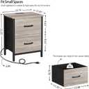 Vagusicc Nightstand with Charging Station, Bedside Table with USB Ports and Outlet, End Table Side Table with 2 Fabric Drawers for Bedroom, Living Room, Greige