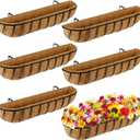 Tessco for you 6 Pieces Railing Planter Boxes, 30 Inches Window Box Planters with Coco Liner and Adjustable Brackets for Deck Porch Fence Patio Balcony Gardening Outdoor Plants