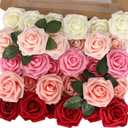 MACTING 30PCS Artificial Flower Roses Real Touch Fake Spring Flowers with Stem Foam Roses for DIY Wedding Bouquet Floral Arrangements Table Centerpieces Party Home Valentines Day Decor (Mix Color 3)
