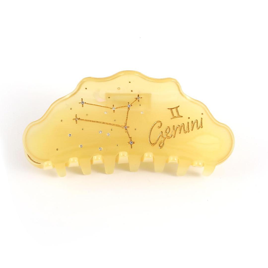 Gemini Constellation Hair Claw with Rhinestones and Pearls, Yellow Personalized Acetate Hair Clip for Women Gift 1 Piece