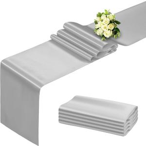 Silver Table Runner 12x108 Inch - 4 Pack Satin Table Runners, Smooth Table Runner for Party Wedding Banquets Birthday