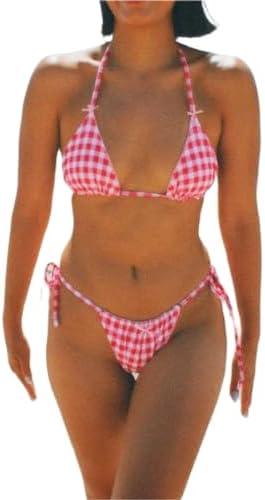 Alyweatry Women Two Piece String Bikini Set Floral Print Halter Side Tie Triangle Thong Swimsuits Bathing Suit, Size S