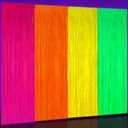 Weysat 4 Pack Glow in The Dark Party Supplies 3.3x6.6 Feet UV Black Light Neon Party Decorations Wave Rose Red Green Yellow Orange Neon Foil Fringe Backdrop Curtains Tinsel Streamers Backdrop