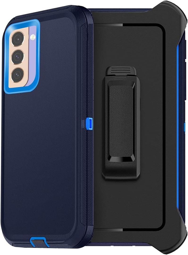2 x AICase Belt-Clip Holster Case for Samsung Galaxy S21 FE, Drop Protection Full Body Rugged Heavy Duty Case, Shockproof/Drop/Dust Proof Military Grade Protective Durable Phone Case for Galaxy S21 FE 5G (Navy Blue with Belt)