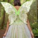 Fairy Wings for AdultsFairy Costume Set with Floral Garland, Fairy Hair Tinsel, Wand & Elf Ears  29"x21" Organza Butterfly Wings  Ideal for Cosplay, Party, Green