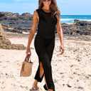 ANRABESS Womens Swimsuit Cover Up Sleeveless Hollow Knit Bikini Swimwear Bathing Suit Coverup Crochet Beach Dress (Medium, Black)
