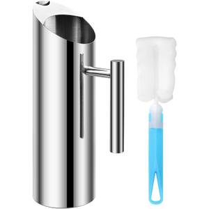 Water Pitcher, 1.5L/53 oz Metal Stainless Steel Water Jug with Ice Guard Pitcher with Cup Brush, Ergonomic Handle and Leak Proof, for Various Drinks, Fruit Tea, Cocktails and Iced Coffee (Silver)