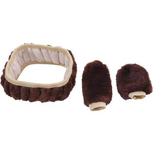 1 Set Winter Plush Car Steering Wheel Cover Warm Furry Handbrake Gear Shift Complete Set(Brown)