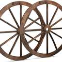 Qunclay 2 Pcs Wagon Wheel Decor Wooden Western Cowboy Party Decorations Vintage Rustic Wagon Wheel Wood Cartwheel Decor for Bar Garage Indoor Outdoor (Brown,18 Inch)
