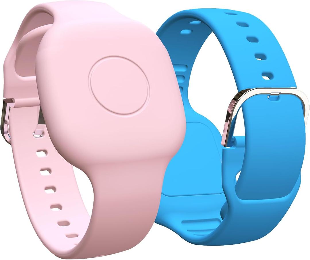 Silicone Bracelet for Tile by Life360 Mate (2024) Tracker, 2 Pack Waterproof Protective Hidden Holder for Tile Mate 2024/2022, Adjustable Watch Band for Kids/Child/Teen/Elderly, Pink+Blue