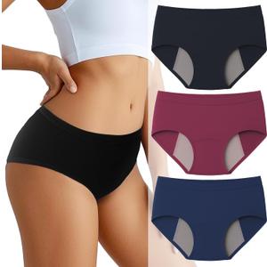 Incontinence Underwear for Women Washable Period Underwear Absorbent Cotton Panties Bladder Leak Underwear for Women Teens (Large, Multicolor-3 Pack)