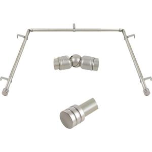 Bay Window Curtain Rods, HOTOZON 7/8 Inch Heavy Duty Curtain Rods for Bay Windows 32-86 Inch(Center Rod), 32-58 Inch Side Rods for Windows, Decorative Drapery Rod with End Cap Finials, Antique Silver