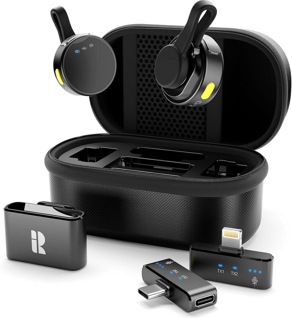 Rythflo Wireless Mini Microphone for Camera/iPhone/Android/iPad/Laptop, Lav Mic with Charging Case, AI Noise Reduction, 50H Battery, 230ft Range, Lavalier Microphone for Video Recording, YouTube, Vlog (Dark Black)