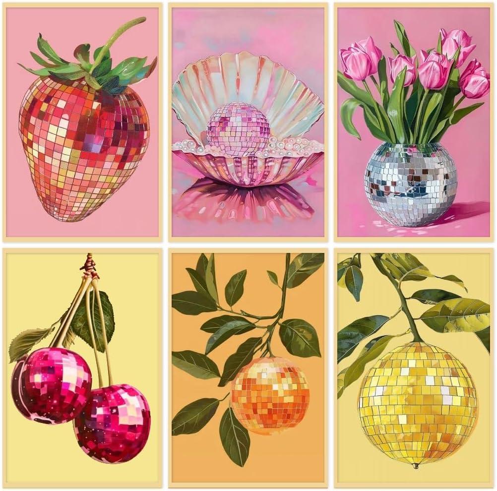 6P Disco Ball Paint by Numbers Kit for Adults, DIY Fruit Adult's Paint by Numbers on Canvas, Easy Acrylic Watercolor Oil Painting by Number Without Frame(8x12 in) (MT20734-MT20739-US)