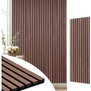 DOLLAR BOSS Acoustic Wood Panels 47.2"x15.7" 2-Pack - Soundproof Wall Tiles with 3D Fluted Design, Eco-Friendly MDF & Fiberboard, Easy Install for Studio/ Office/ Bedroom (Walnut)