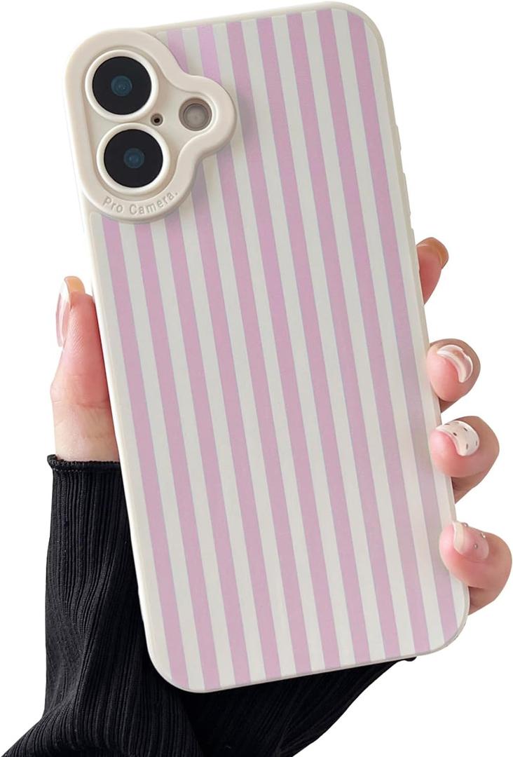 Compatible with iPhone 17 Case, Aesthetic Cute Fashion Striped Pattern with Shockproof Soft TPU Protective Phone Case for Women Compatible for iPhone 17 6.3", Pink