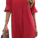 Wkior Shift Dress for Women V Neck Short Sleeves Solid Color Casual Flowy Summer Dresses(M)