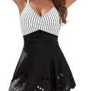 Blooming Jelly Womens One Piece Swimsuits Tummy Control Bathing Suit Dress Full Coverage Swimwear (S, Striped Black)