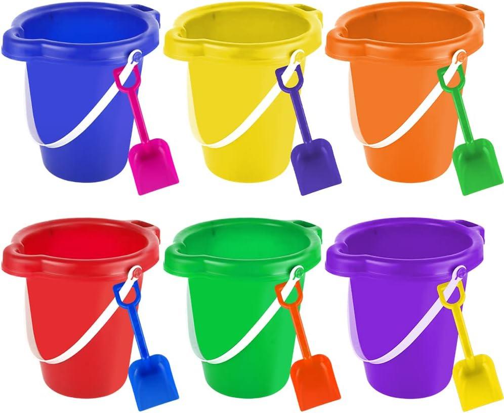 Large Sand Bucket Pail with Shovel, 7'' Large Size Sand Water Bucket for Beach Fun Great Summer Party Accessory(6 Bucket + 6 Shovels)