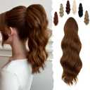 FELENDY 16" Ponytail Extension Long Curly Wavy Ponytails Clip in Claw Hair Extension Pony Tails Natural Looking Synthetic Hairpiece for Women Light Auburn