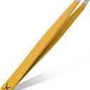 Precision Slant Tip Tweezers – Handmade from Premium Japanese Stainless Steel – Professional Eyebrow & Facial Hair Removal Tool with Perfect Alignment (Gilded Gold)