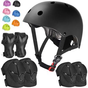 Kids Bike Helmet Set Adjustable Helmet for Ages 3-15 Kids Toddler Boys Girls Youth, Multi-Sport Bicycle Skateboarding Football Rollerskating Scooter Rollerblade Balance Bike Helmets (Small: 18.9''-21.3'' / 3-8 year, black)