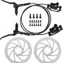 2-Pistons MTB Disc Brake Set Hydraulic Disc Brake Kit Left Rear Right Front with 160mm Rotors Aluminum Alloy Hydraulic Brake Fit for Mountain Bike E-Bike Fat Bike (Black)