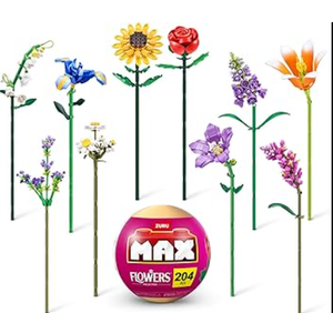 ZURU MAX Premium Garden Building Bricks Collection, Long Flowers Set with 2 Flowers, up to 232 Pieces, 10 Designs to Collect