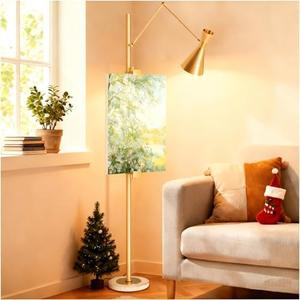 CDDUOLA Metal Floor Lamp with Easel, Adjustable 360° Swing-Arm Standing Lamps, 67in Tall Lamp with Marble Base for Living Room, Painting Rooms, Bedroom, Offices, Courtyards, Gold