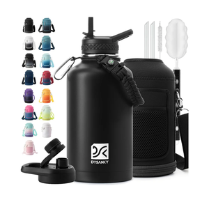Insulated Water Bottle | Thickened Stainless Steel Vacuum Metal | Portable Sports Half Gallon Large Water Jug for Gym and Hiking with Straw, Carrier Bag, Handle Strap | BPA-Free 64 oz