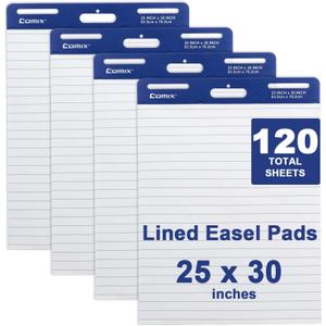 Comix Lined Sticky Easel Pad, 25 x 30 Inches Flip Chart Paper for Teachers, Large Self Stick Easel Paper, 30 Sheets/Pad, 4 Pads/Pack