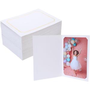100 Pack Photo Folder Frame for 4x6 or 5x7 Pictures, Paper Picture Frames Bulk, Cardboard Photo Frames,Great for Mother's Day Father's Day Graduation Wedding Birthday Classroom Craft DIY(White with Gold Trim)