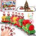 Christmas Train Set for Toddlers 2-4: Electric Toy Train with Light & Music, Toddler Toys for 1 2 3 Year Old Boy Girl, 6 Santa Finger Puppets, Track for Around Tree, Stacking Barns