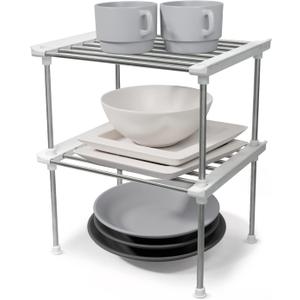 carrotez Cabinet Organizer Shelf, Set of 2 Stackable Kitchen Counter Shelves, Kitchen Cabinet Organizers and Storage, Pantry Storage Shelf Organizer, 9.8 x 7.8 x 6.1 - White