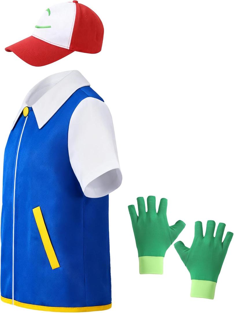 Adult Kids Anime Cosplay Costume Halloween Unisex Men Costume Hoodie Jacket Gloves Hat Sets for Trainers (3-4 Years, Blue)