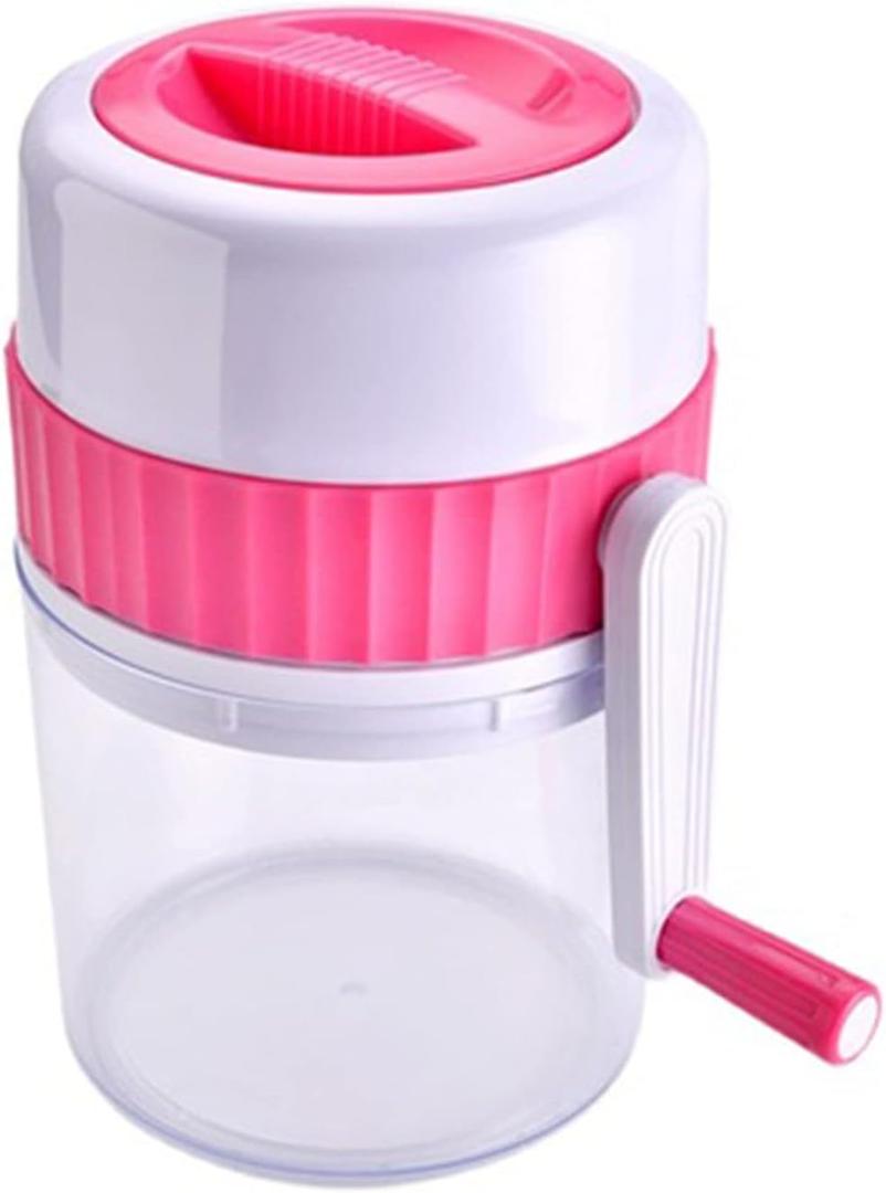 Rotary Ice Crusher Ice Shaver Manual Hand Crank Operated Ice Breaker Blades for Fast Crushing (20x13CM, Pink)
