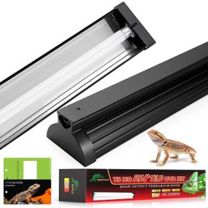 UVB Light for Reptile 24W, T5 UVB Reptile Light Fixture HO Combo Kit with Test Sensor Cards, 22" High Output Reptiles Light Bar UVA UVB Desert Lamp for Turtle Lizard Bearded Dragon Tank