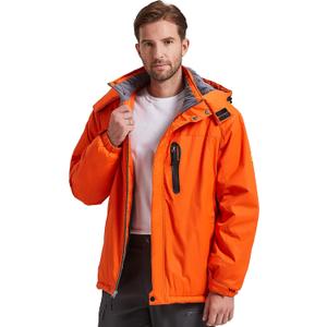 Men's Winter Skiing Jacket Waterproof Warm Snow Fleece LiningCoat Mountain Hooded Windproof Rain Jacket S-6XL (Medium, Orange)